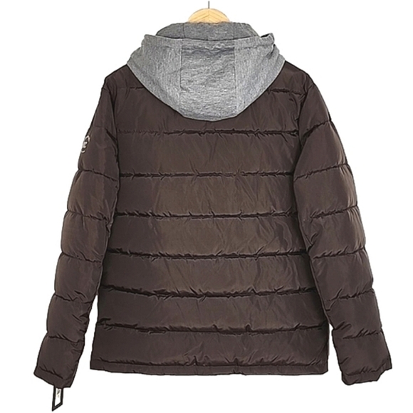 Kenneth Cole New York Men's Brown Puffer Winter Coat Grey Hood  Pockets Size Med - Picture 3 of 14